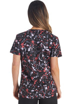 Dickies EDS Women Scrubs Top V-Neck Print DK876, L, Drizzle Daze