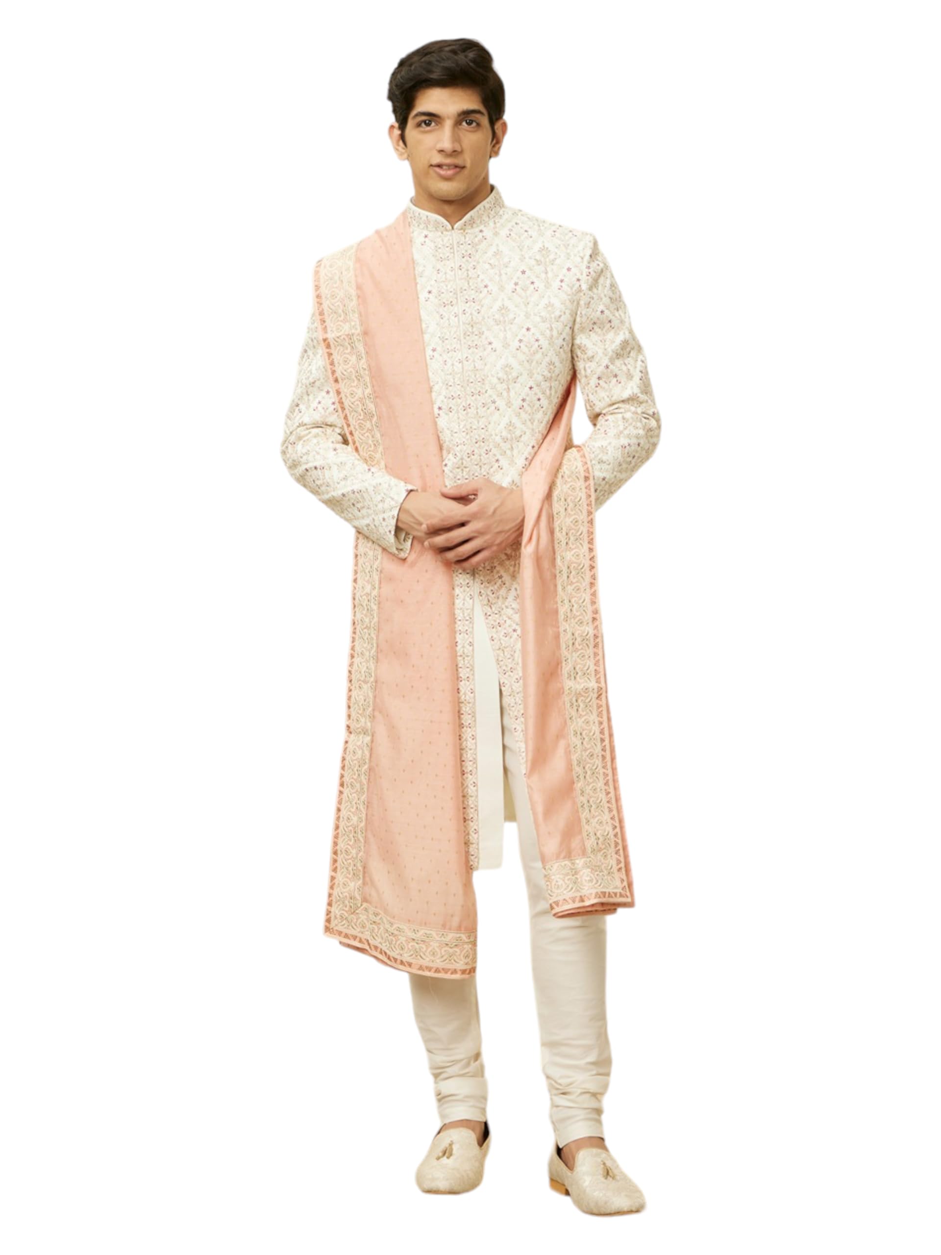 Manyavar Soft Peach Sequin And Stone Work Dupatta