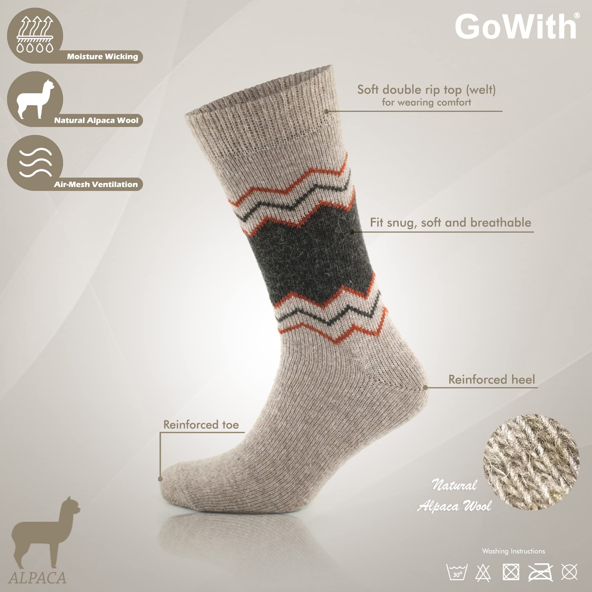 GoWith 1-2 Pairs Unisex Alpaca Wool Socks, Thermal Warm Cozy Merino Wool Socks, Heated Fuzzy Winter Boot Socks, Grayanthracite-4