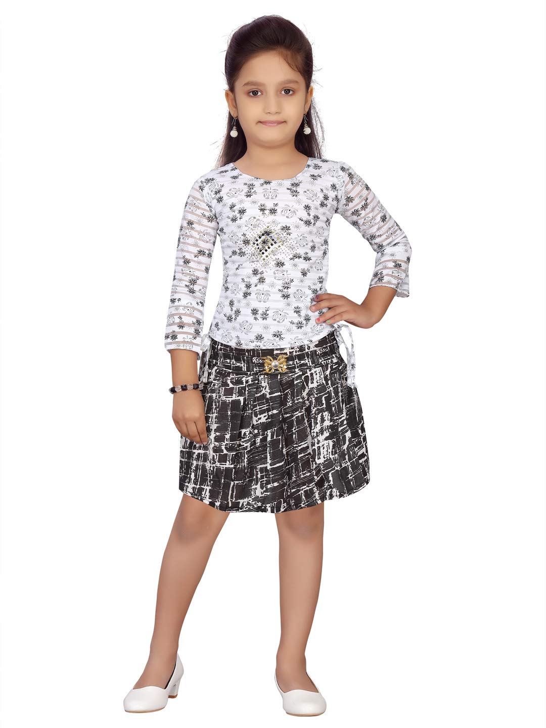 Aarika Girls Cotton Blend Top Skirt Suit-Dress Set (DR-704_Black_22)