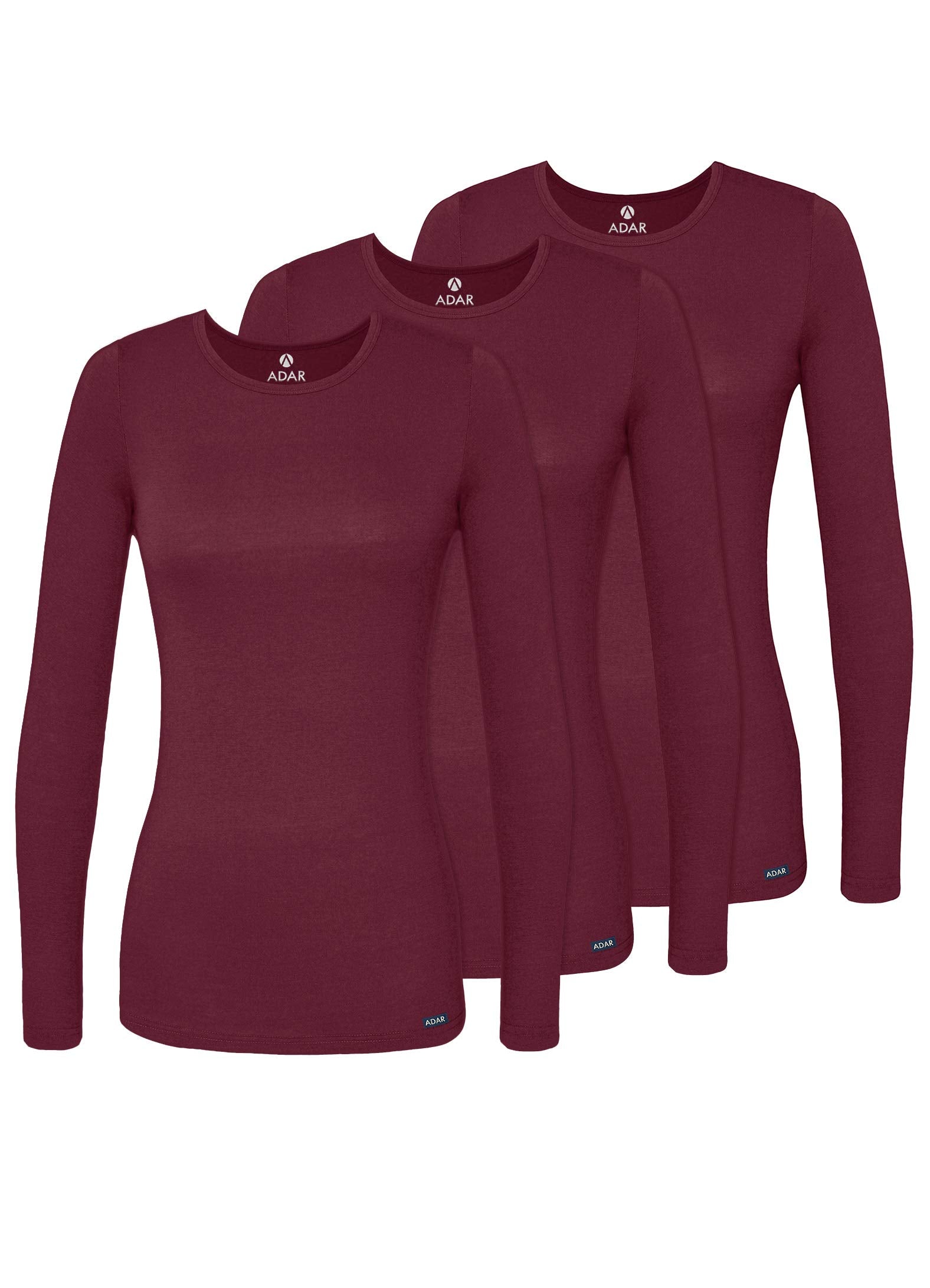 Adar Underscrubs for Women 3 Pack - Long Sleeve Underscrub Comfort Tee - 2903 - Burgundy - M