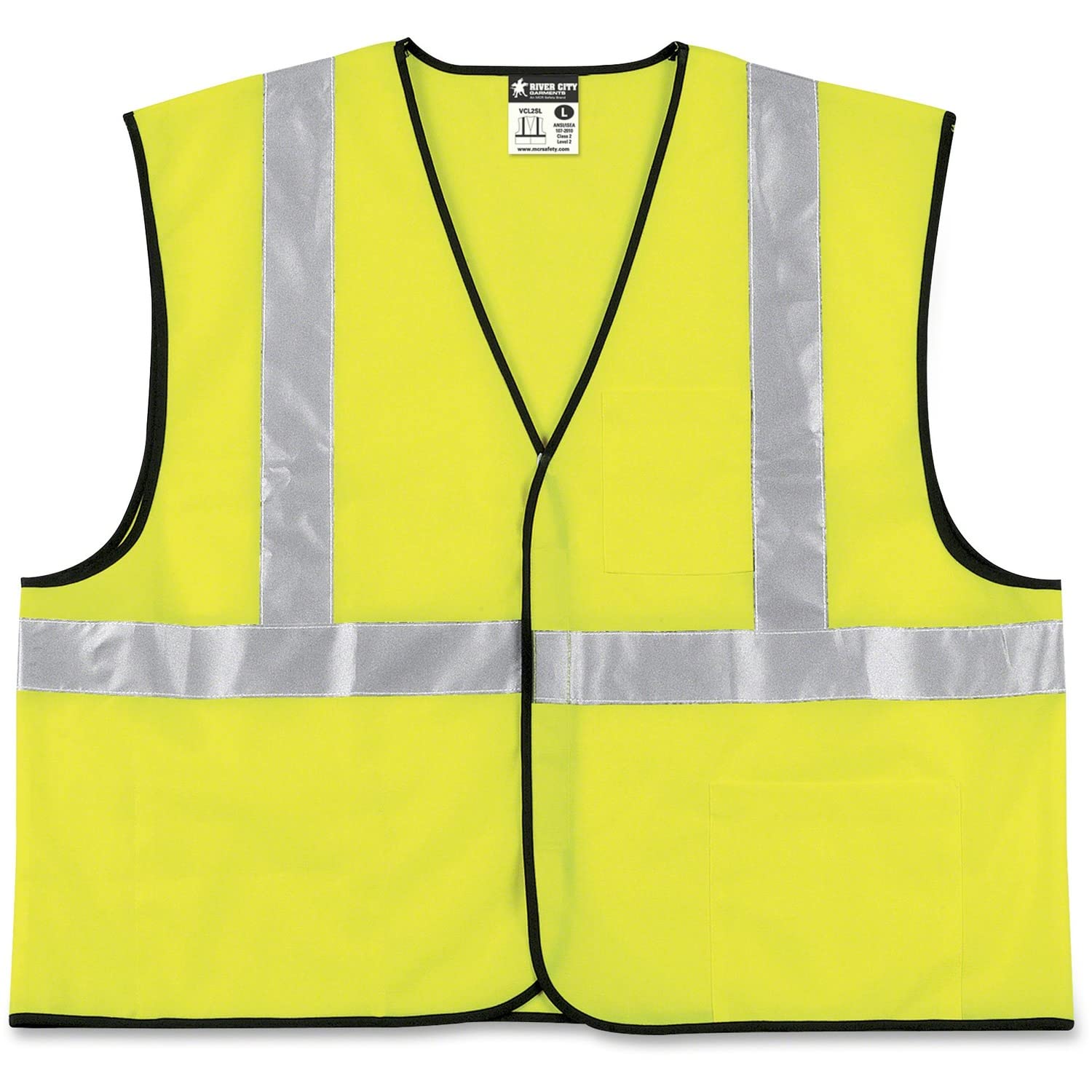 MCR SAFETY VCL2SLL Class 2 Safety Vest, Fluorescent Lime w/Silver Stripe, Polyester, Large