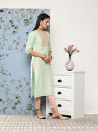 Libas WomenS Silk Printed Straight Kurta (26392_Green