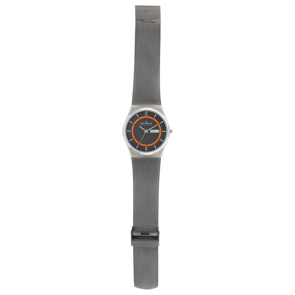 Skagen Men's Melbye Three-Hand Day Date Charcoal Gray Titanium Mesh Band Watch (Model: SKW6007)