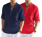 Bellstone MenS Cotton Blend Solid Regular Dress Shirt (Kurta800_Combo_Navy Blue_Red_Xl