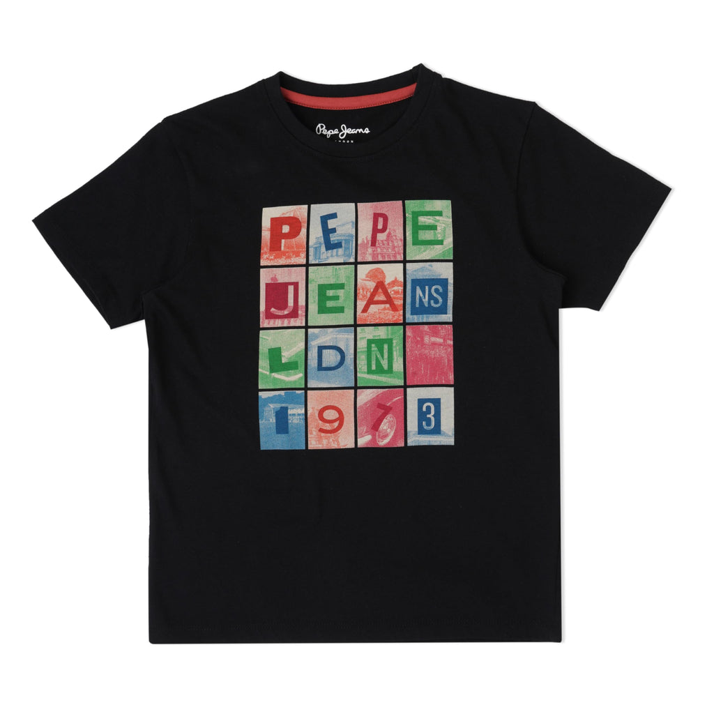 Pepe Jeans Boys Cotton Regular Fit Printed T-Shirts Black 10-11 Y