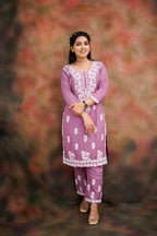 BHARVITA Women Embroidered Cotton Blend Lucknowi Chikankar Kurti Pant (2XL, Peach)