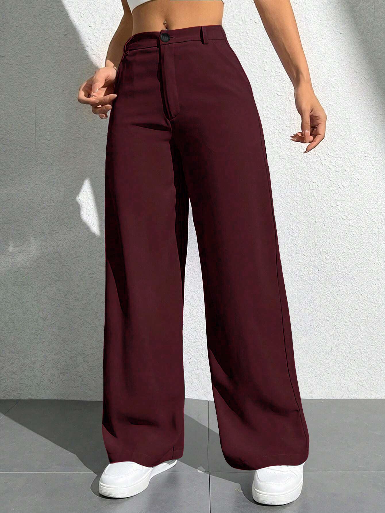 Toochki Tailored Trousers for Womens | Women High-Waisted Pant | Solid Korean Bottom Wear Trouser Maroon