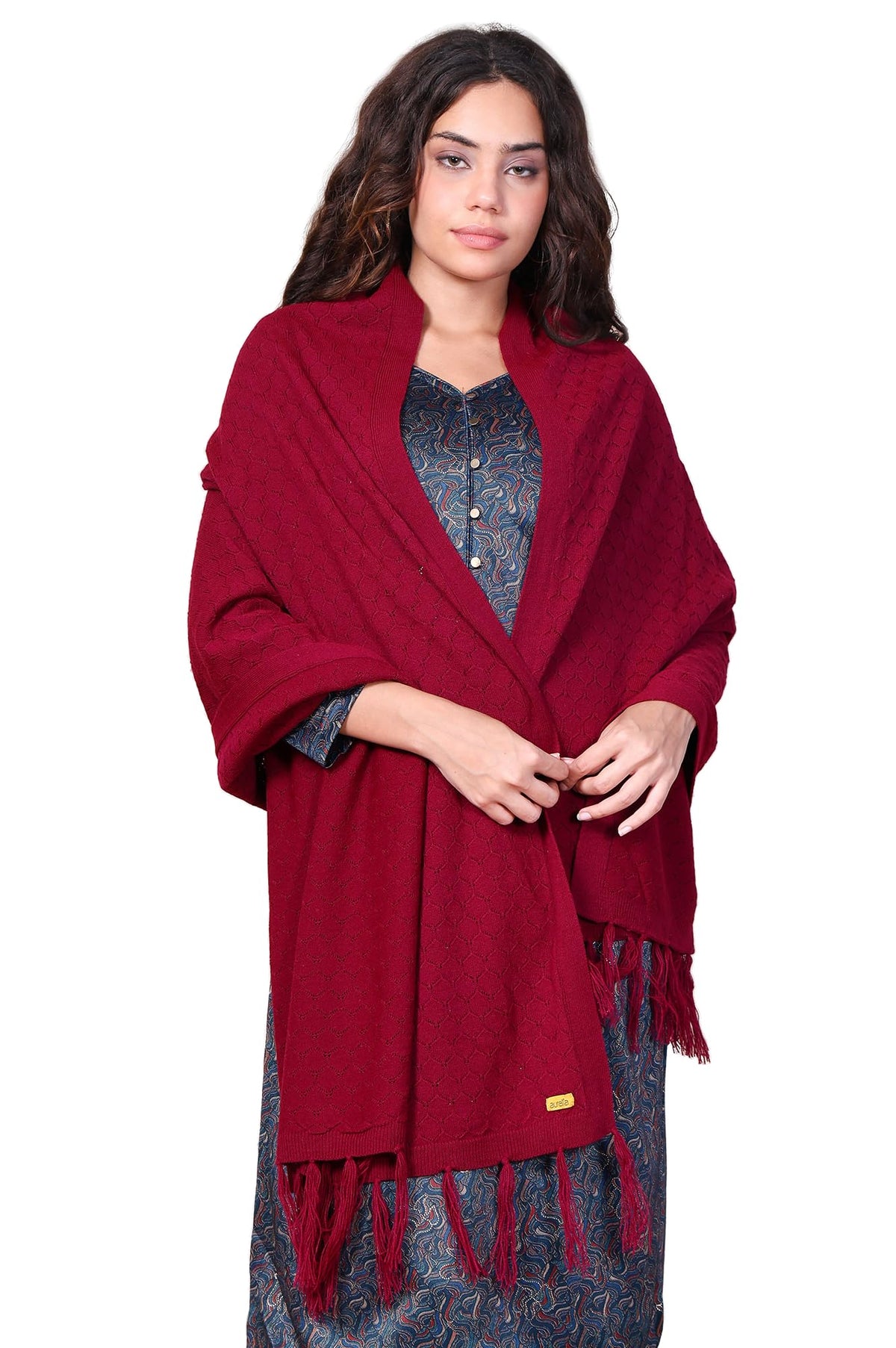 Aurelia Womens Navy Blue Textured Acrylic Shawl - (A80090-604292-FS)