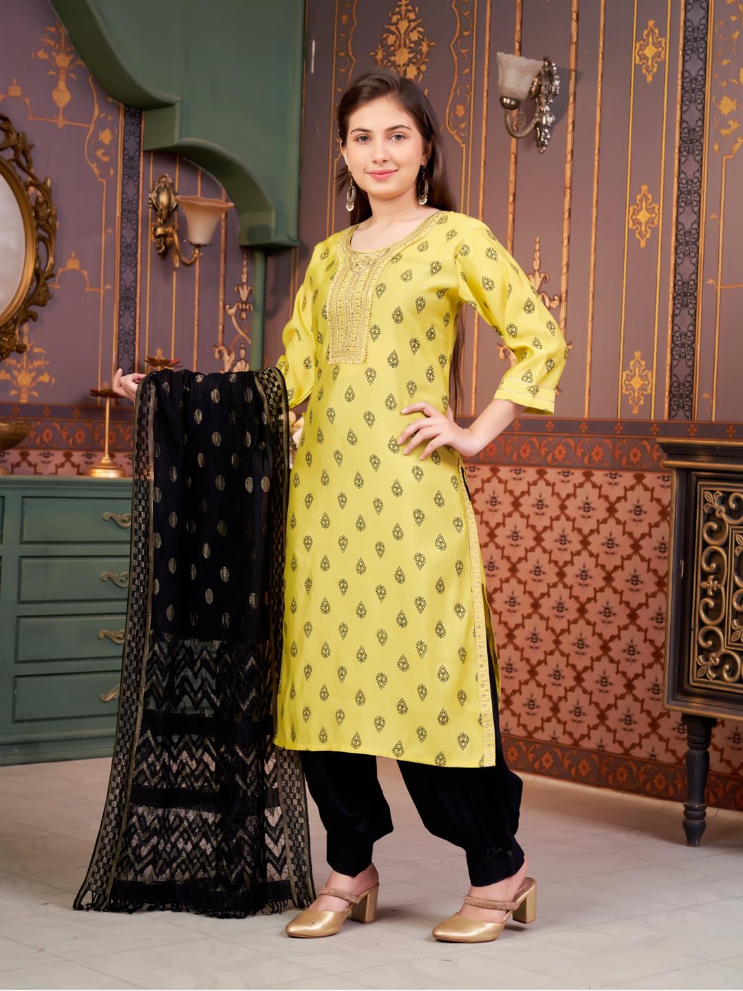 Aarika Girls Ethnic Wear Sea Green Colour Foil Print Embroidery Silk Kurti-8-15 Years (Kurti-Sd-5964)