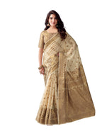 Satrani Womens Cotton Silk Jacquard Saree with Unstitched Blouse Piece (3615S337N_Beige2)
