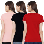 Preneum Womens Cotton Regular Fit Latest Graphic Stylish Printed Short Sleeves Casual T-Shirt || Trendy & Styles (Pack 3), Pink