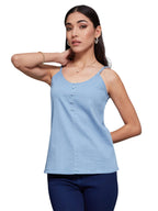 Miss Chase Womens V-Neck Sleeveless Denim Top (MCSS25TP98-23-115-05, Blue, L)