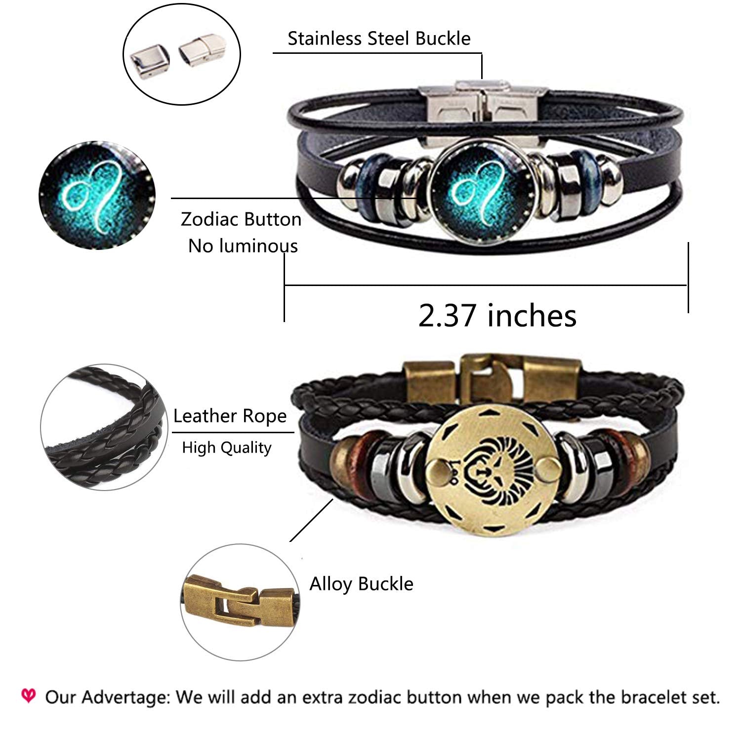 Dcfywl731 2Pcs Virgo Zodiac Bracelets for Women 12 Constellations Multilayer Leather Bracelet Handmade Woven Zodiac Sign Wrap Wr