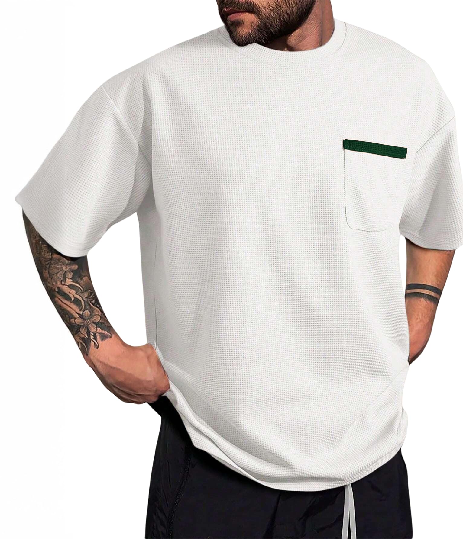 Indoprimo MenS Polyester T Shirt With Pocket Half Sleeves Round Neck Line Solid Pattern Loose Fit Classic Style And Standard Le