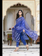 ANNI DESIGNER Womens Cotton Blend Floral Printed Straight Kurta with Pants & with Dupatta (Bulgeriya Blue-NW-CMD_XL_Blue_X-Larg