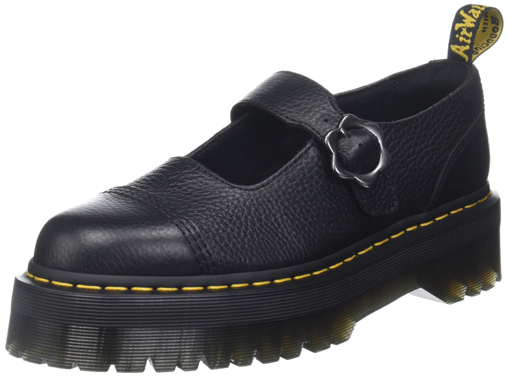Dr. Martens Women's Addina FLWR Mary Jane Flat, Black Milled Nappa, 6