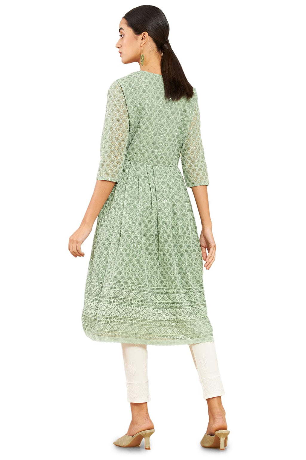Soch Women Green Georgette Embroidered Kurta