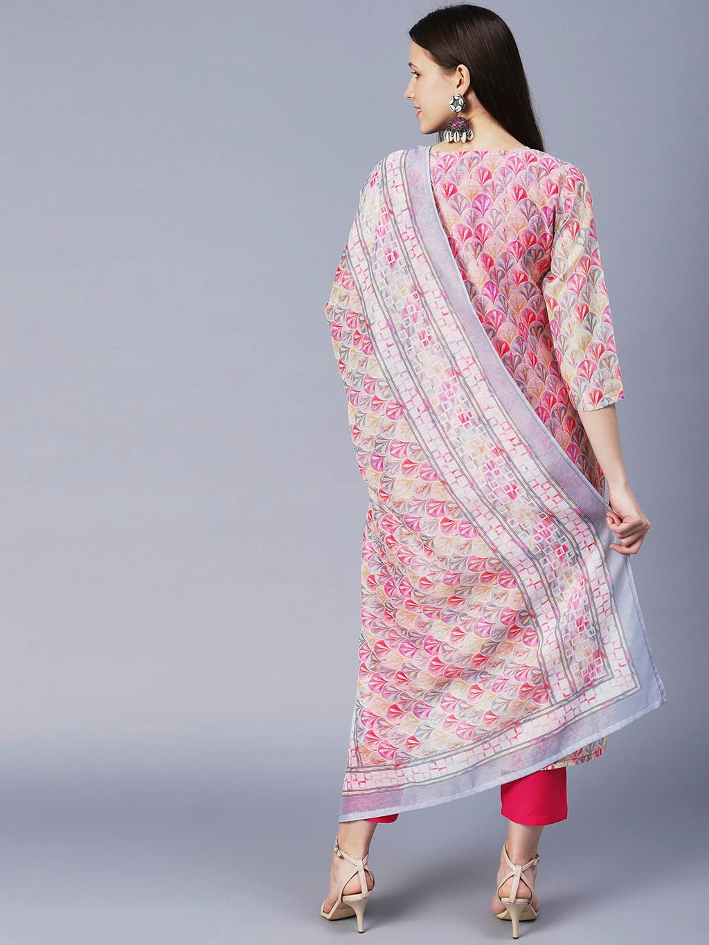 ANNI DESIGNER Ladies Cotton Blend Kurta with Trousers and Dupatta, pink, XXL