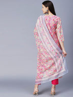 ANNI DESIGNER Ladies Cotton Blend Kurta with Trousers and Dupatta, pink, XXL