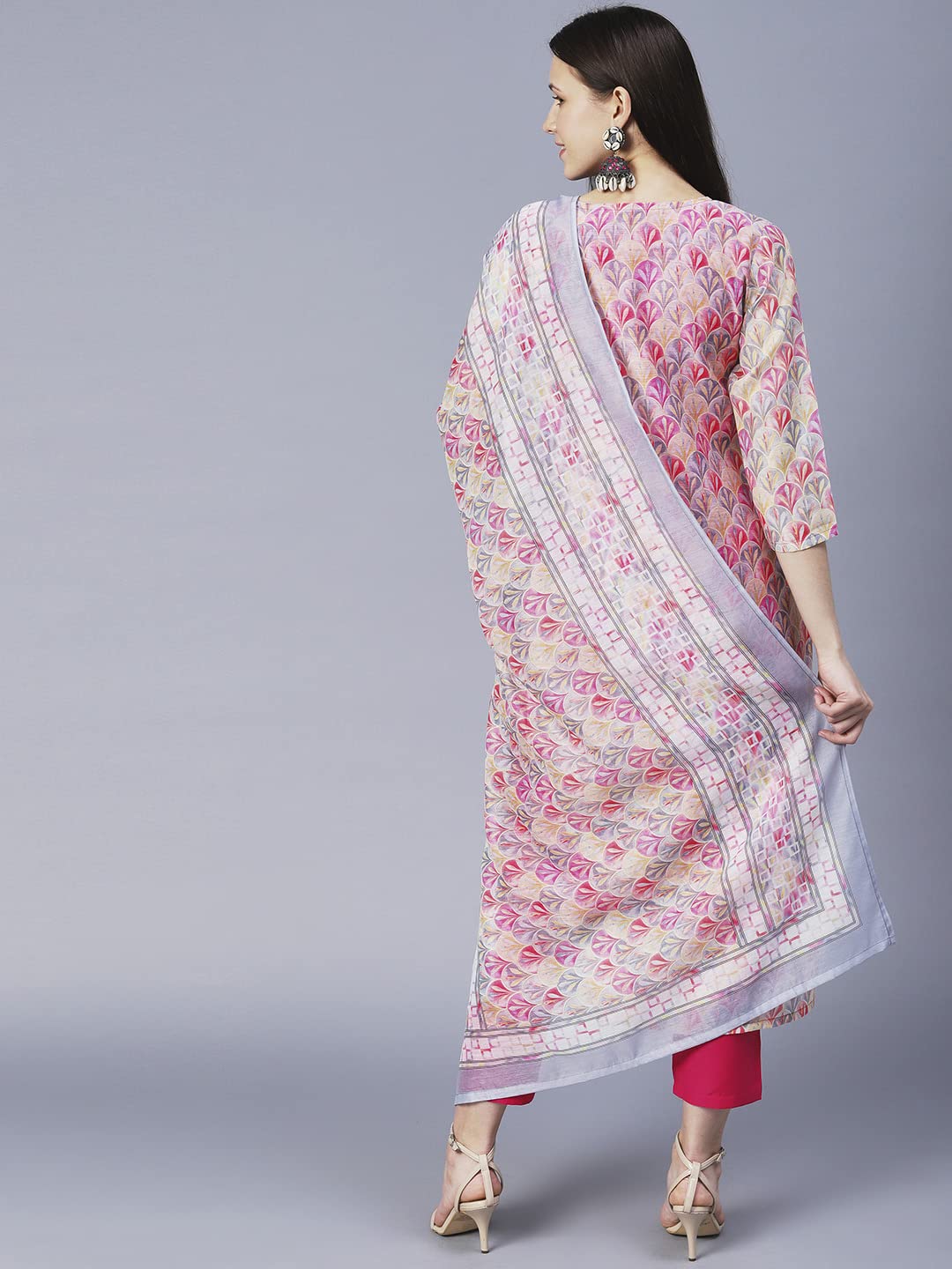 ANNI DESIGNER Ladies Cotton Blend Kurta with Trousers and Dupatta, pink, XXL