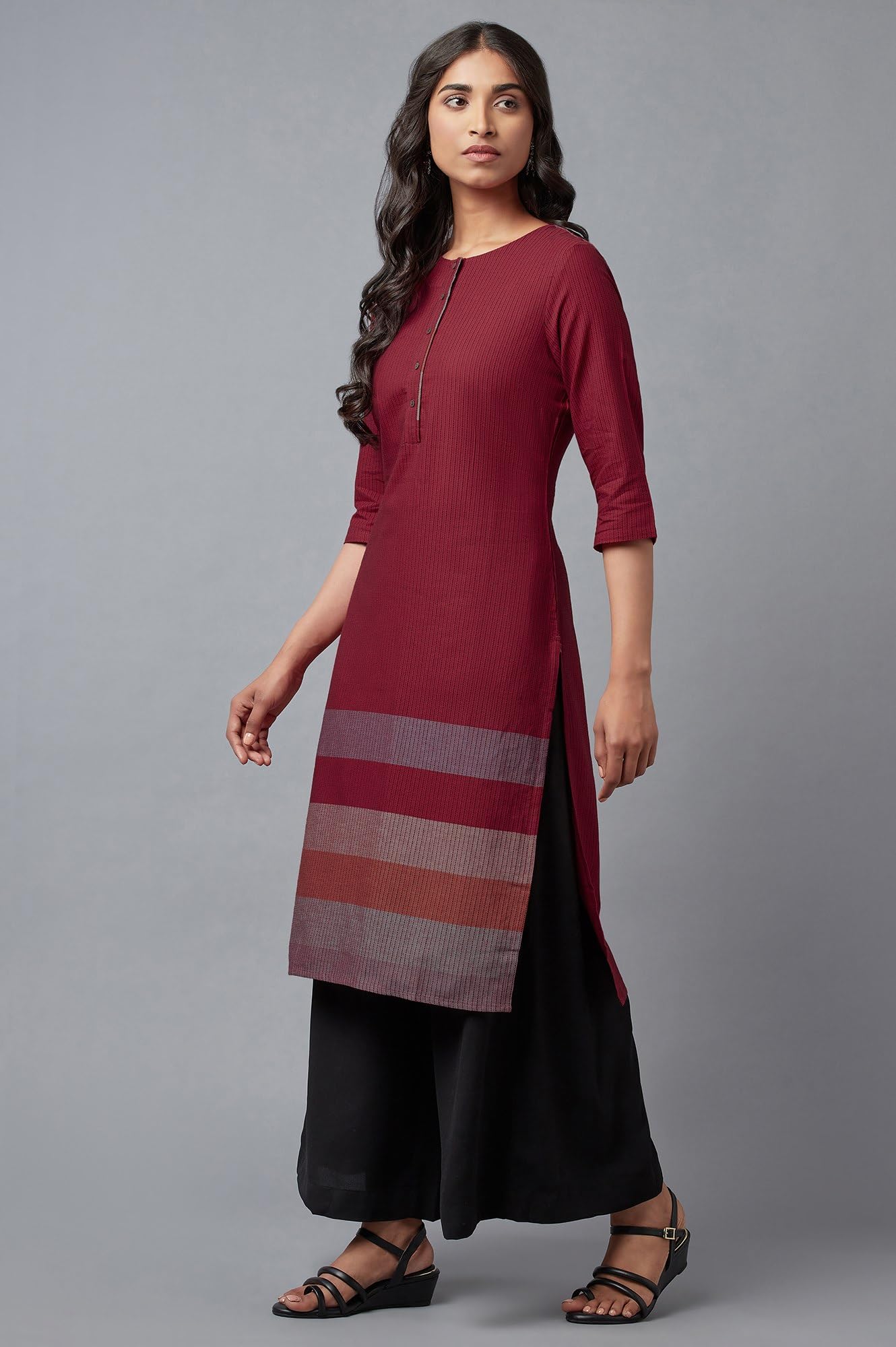 W For Woman Cotton Dobby Placket Kurta For Women