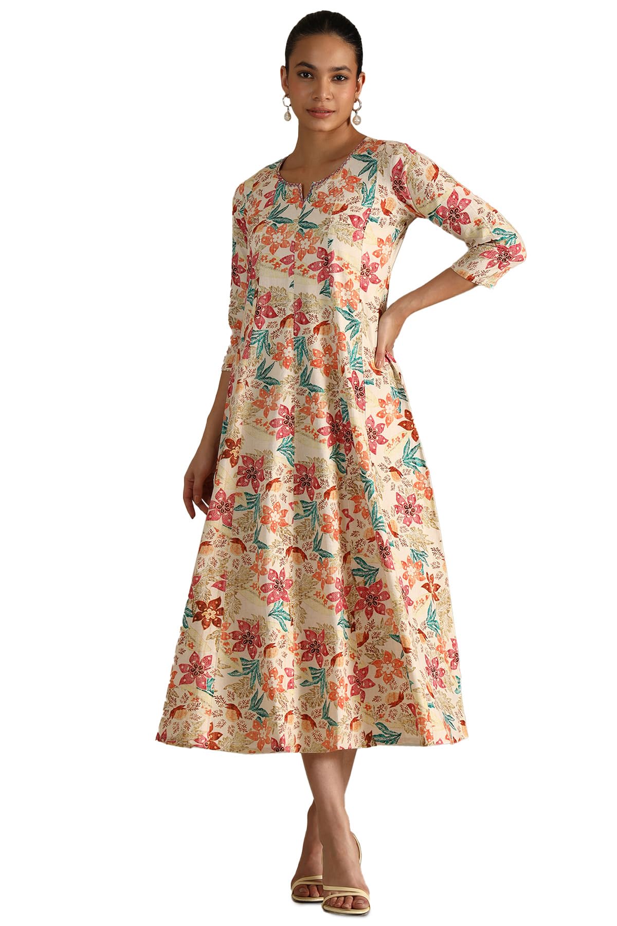 Soch Women Cotton Flex Floral Print Dress with Beads