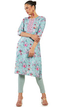 Soch Women Turquoise Blue Cotton Blend Floral Kurta(8907715976793_Turquoise Blue_S)