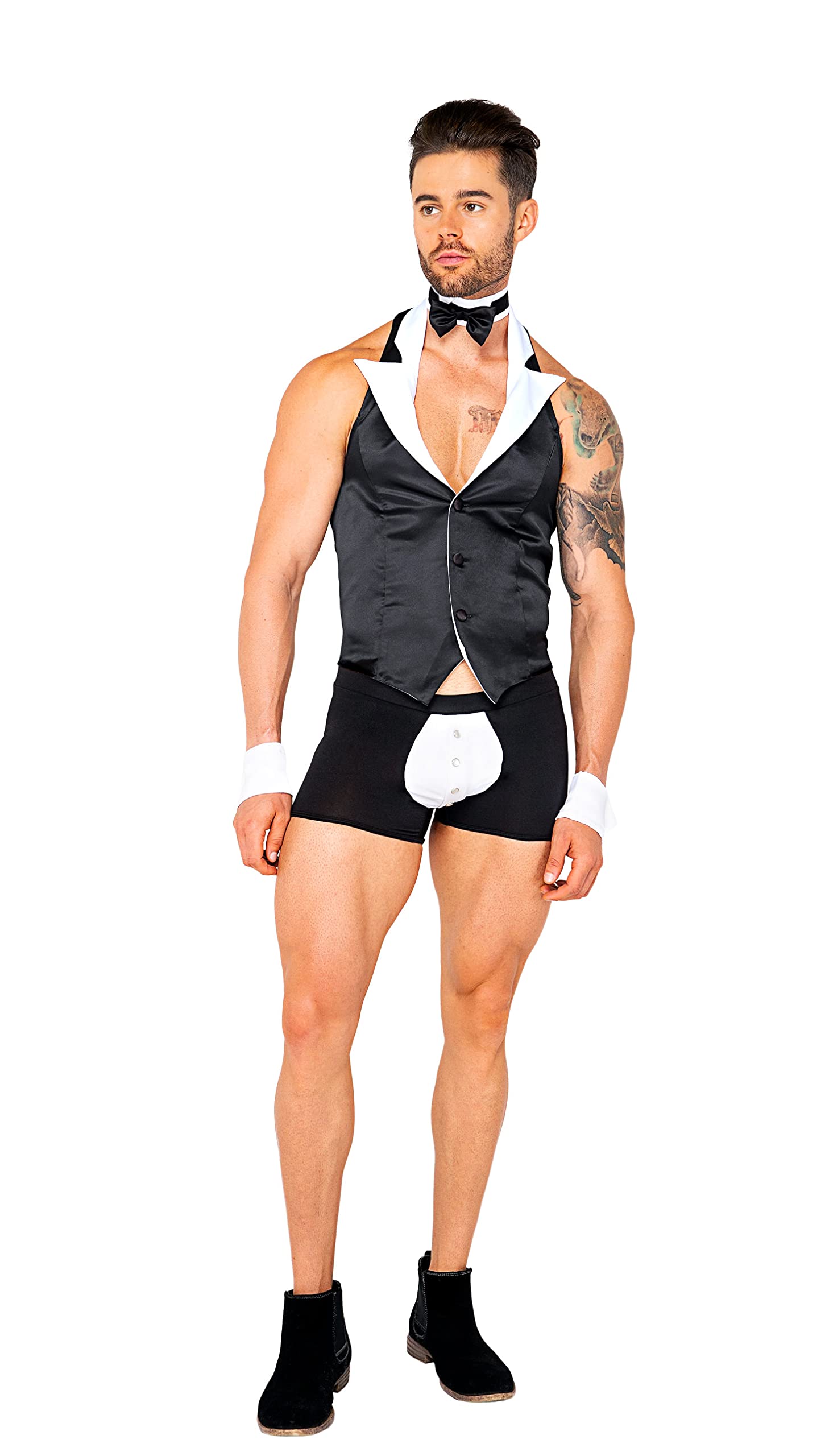Roma Costume Men's 4pc Butler Beefcake Costume, Black/White, Small