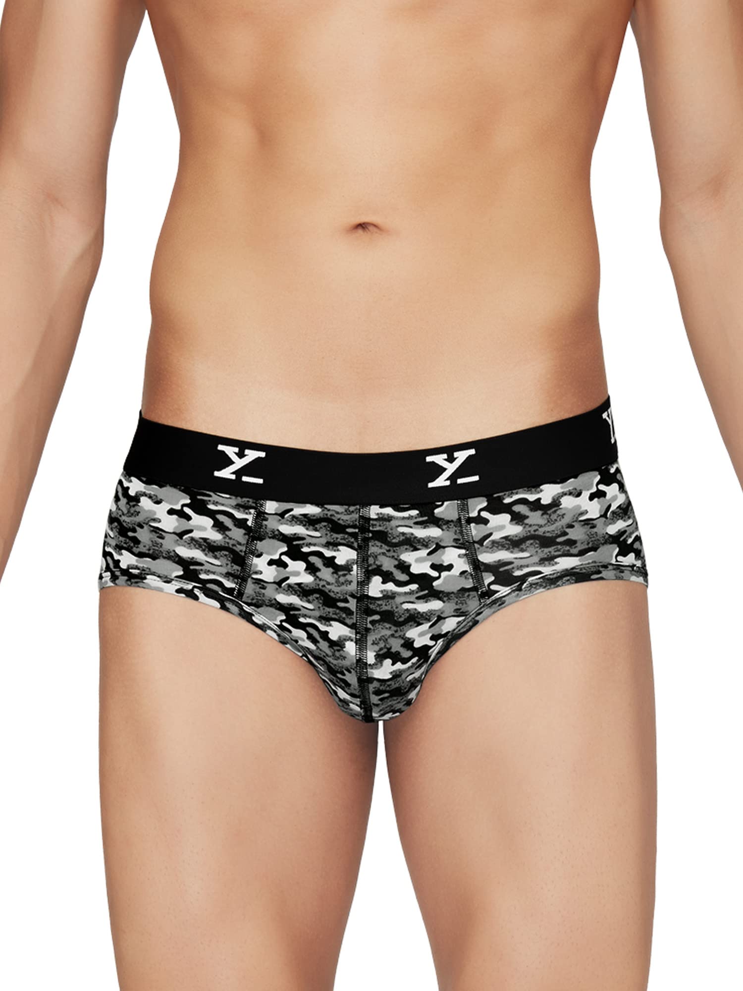 XYXX Mens Underwear Shuffle IntelliSoft Antimicrobial Micro Modal Brief Pack of 5 (Camo Blue & Orange ; Lightning Bolt ; Camo M