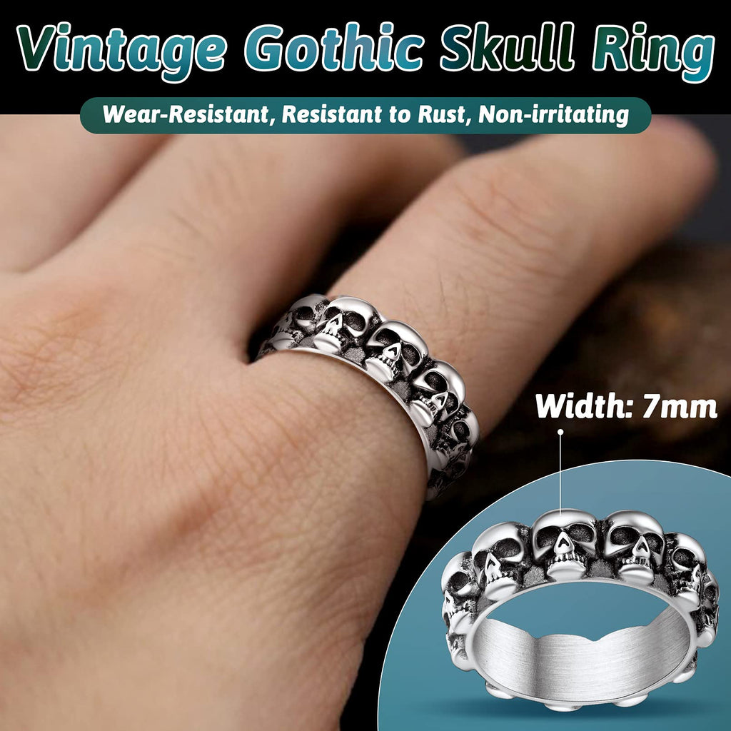 FaithHeart Skull Rings Punk Stainless Steel Biker Ring for Men Great Halloween Costume Decorations