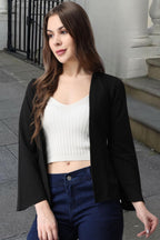 POPWINGS Casual Black Solid Front Open Shrug for Women | Latest Stylish Summer Wear Shrugs for Women | Hip-Length Women Shrug wi