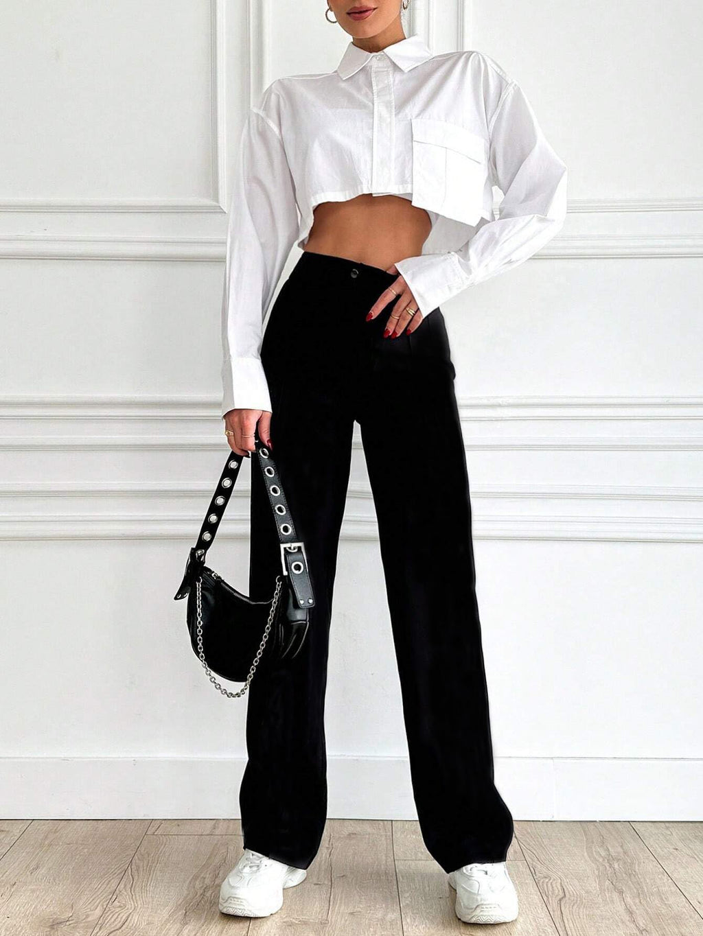 Toochki Womens Regular Fit Elastic Waist Full Length Black Spandex Formal Trouser for Casual Wear, Office Wear