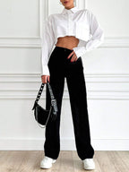 Toochki Womens Regular Fit Elastic Waist Full Length Black Spandex Formal Trouser for Casual Wear, Office Wear