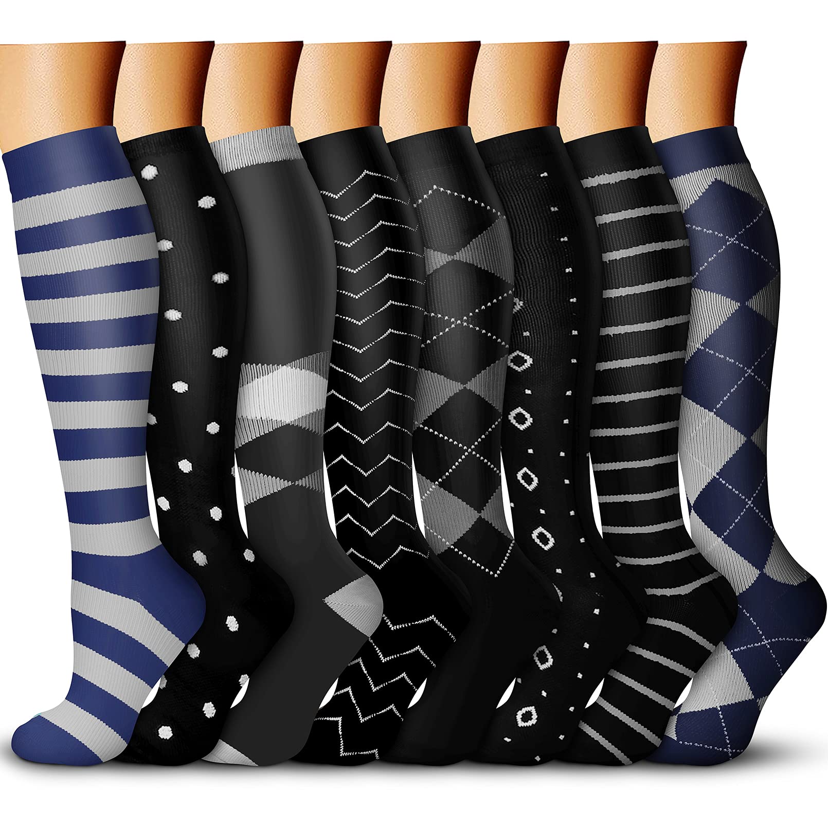 WITHYOU Compression Socks (8 Pairs), 15-20 mmHg is Best Athletic for Men & Women, Running, Flight, Travel, Pregnant - Boost Perf