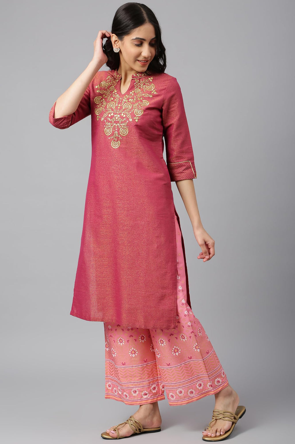 Aurelia Rayon Blend Women'S Yarn-Dyed Kurta Set With Palazzos And Dupatta
