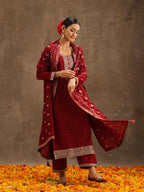 Libas WomenS Silk Blend Kurta Sets (38088O_Maroon