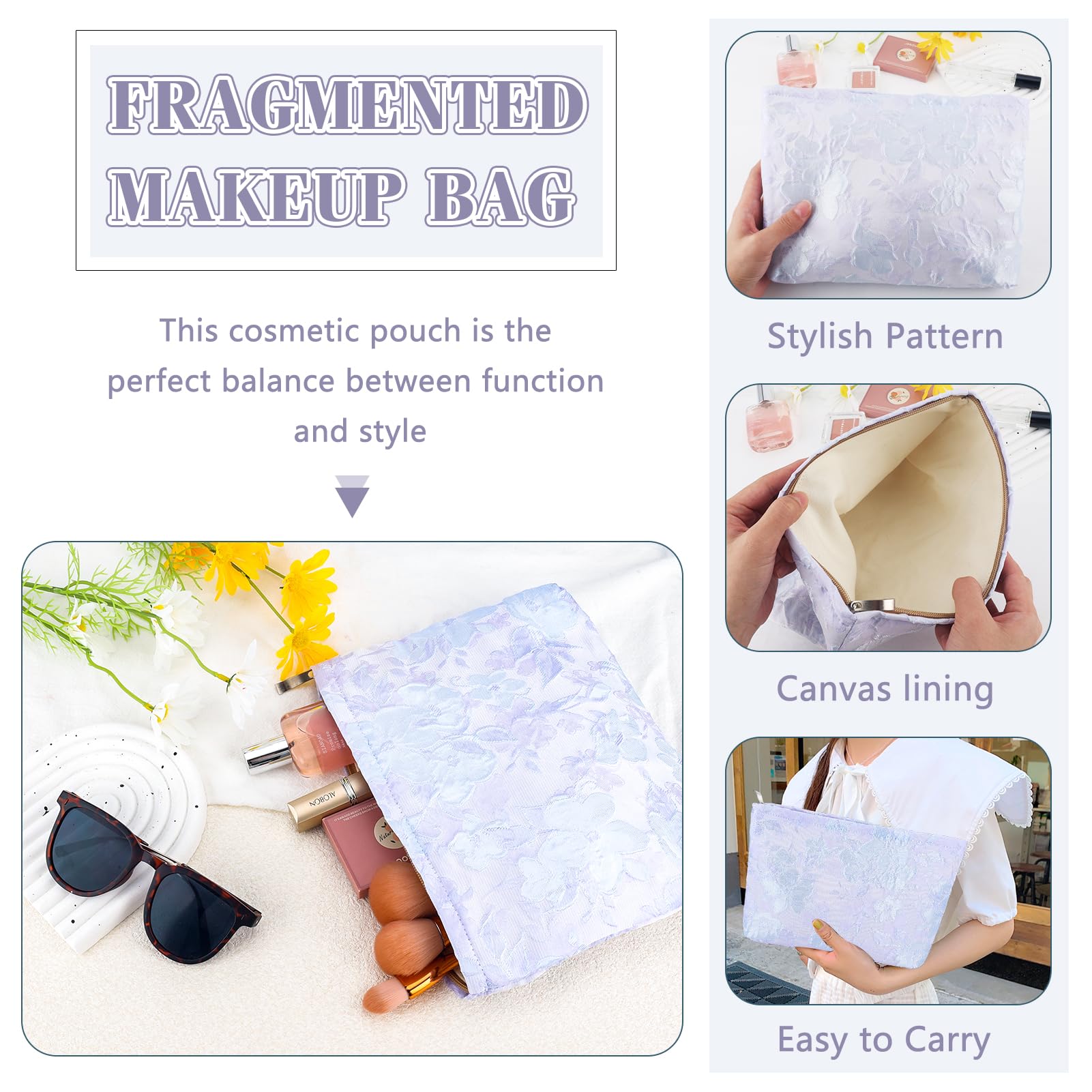 ZLFSRQ Flower Makeup Bag for Women Girls Teens Travel Cute Floral Cosmetic Bags Large Zipper Cosmetic Pouch Purse Portable