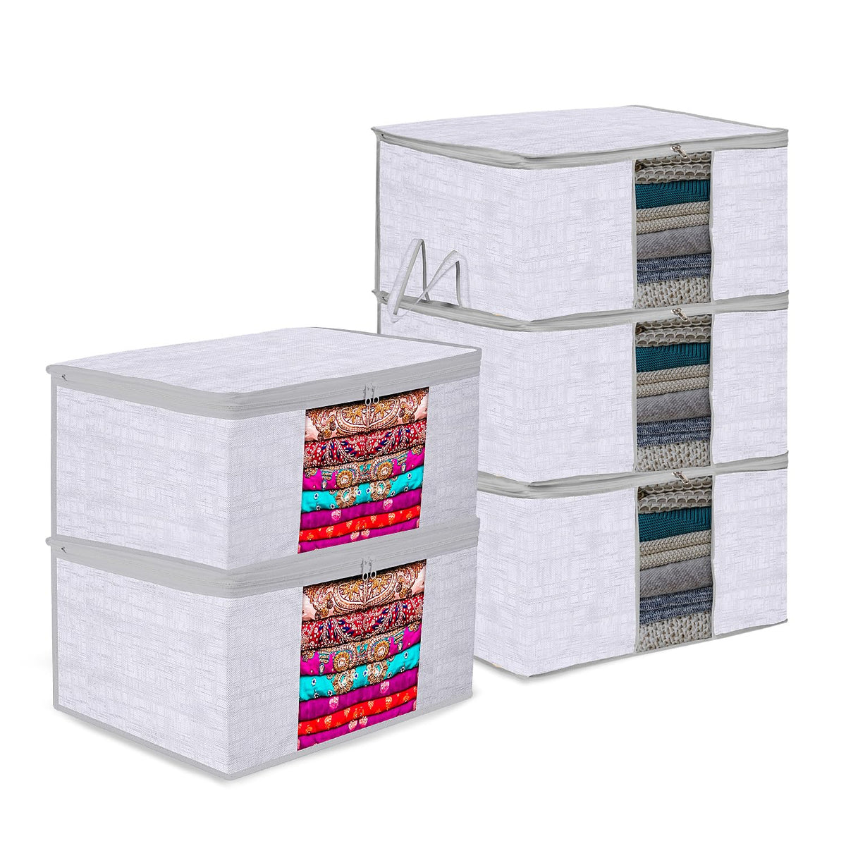 Kuber Industries Saree Cover & Underbed Storage Bag Set | 2 Pieces Saree & 2 Pieces Underbed Storage Bag Combo Set | Zipper Clos 64-48