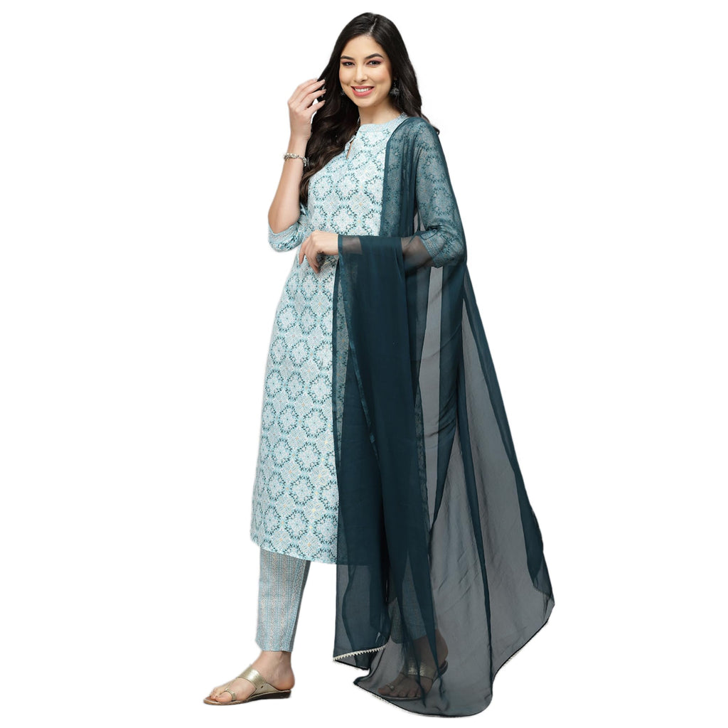 Stylum Women'S Printed Cotton Blend Kurta Pant With Dupatta