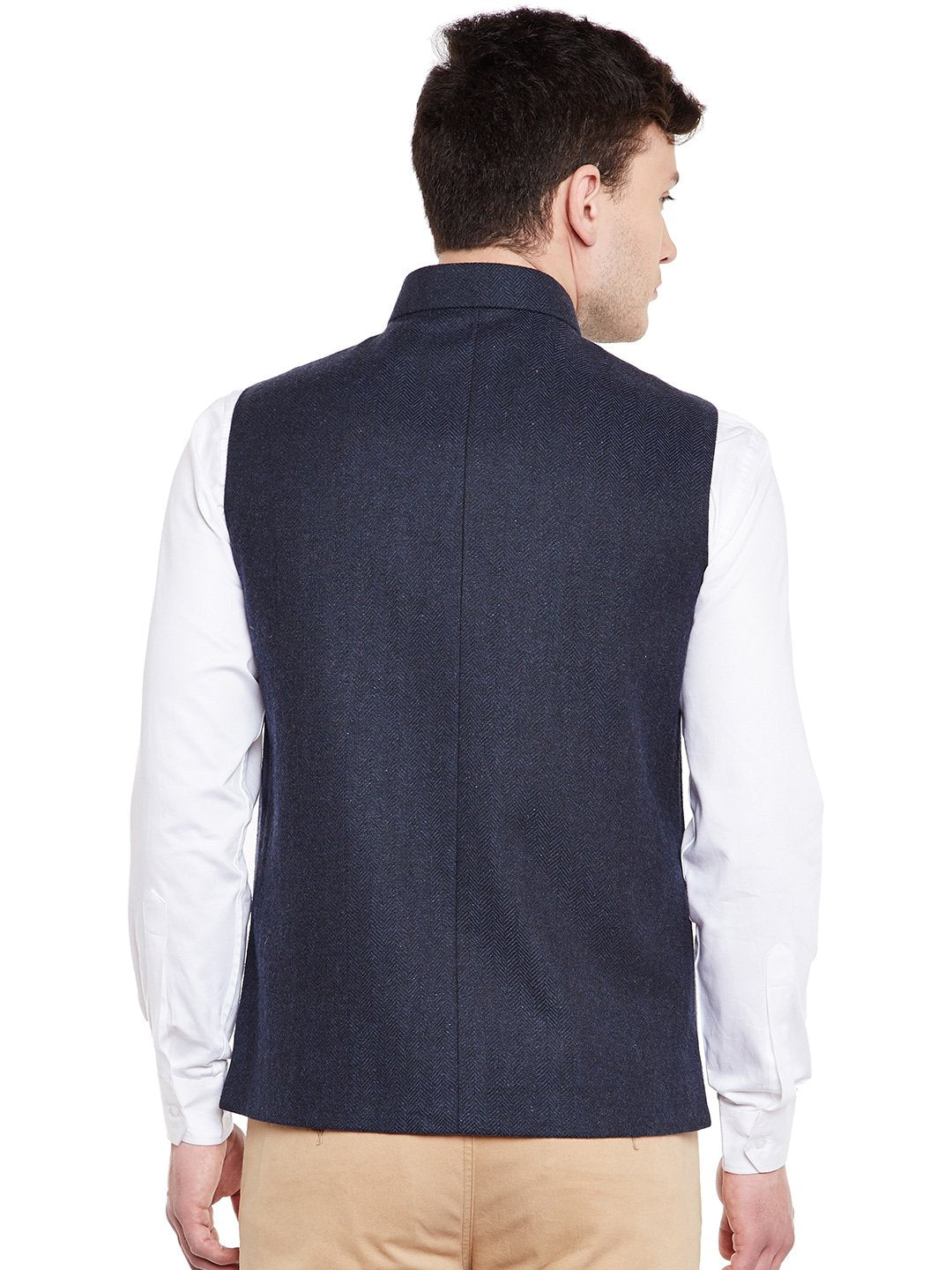 Wintage MenS Wool Blend Grandad Nehru Jacket Vest Waistcoat: Navy