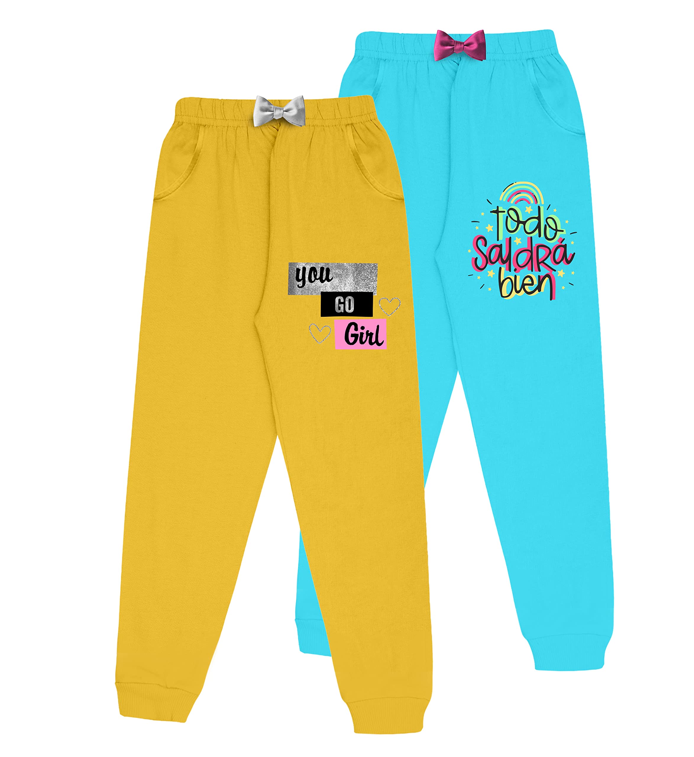 Kyda Kids Girls Regular Fit Cotton Printed Track Pants With Pocket - Multicolor (Pack Of 2) 2 Years-3 Years