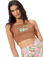 The Souled Store Official Scooby Doo Originals: Explore Short Sleeve Round Neck Slim Fit Cropped Tops for Women and Girls Brown