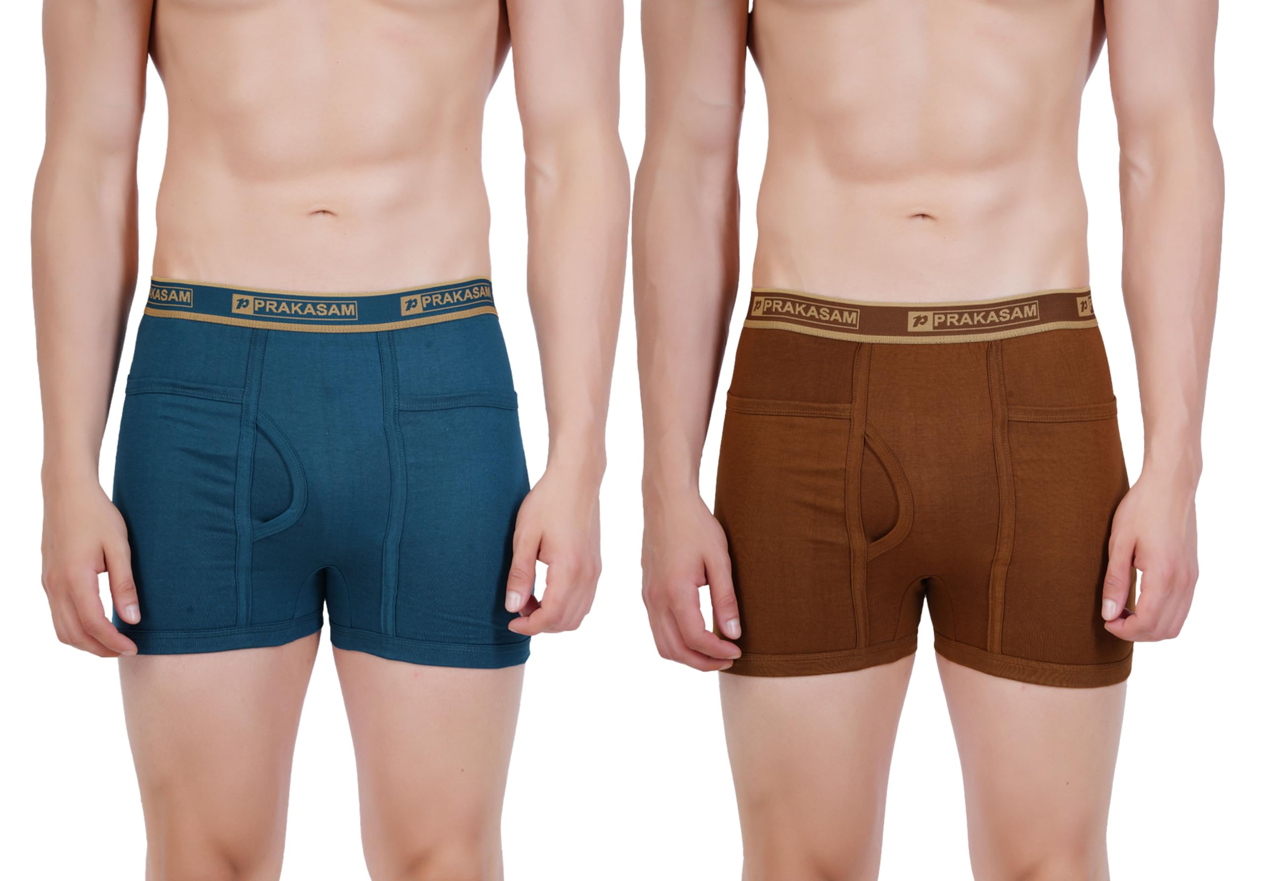 PRAKASAM COTTON -Marlow Mens 100% Pure Combed Cotton Outer Elastic Pocket Trunks (Pack of 2)