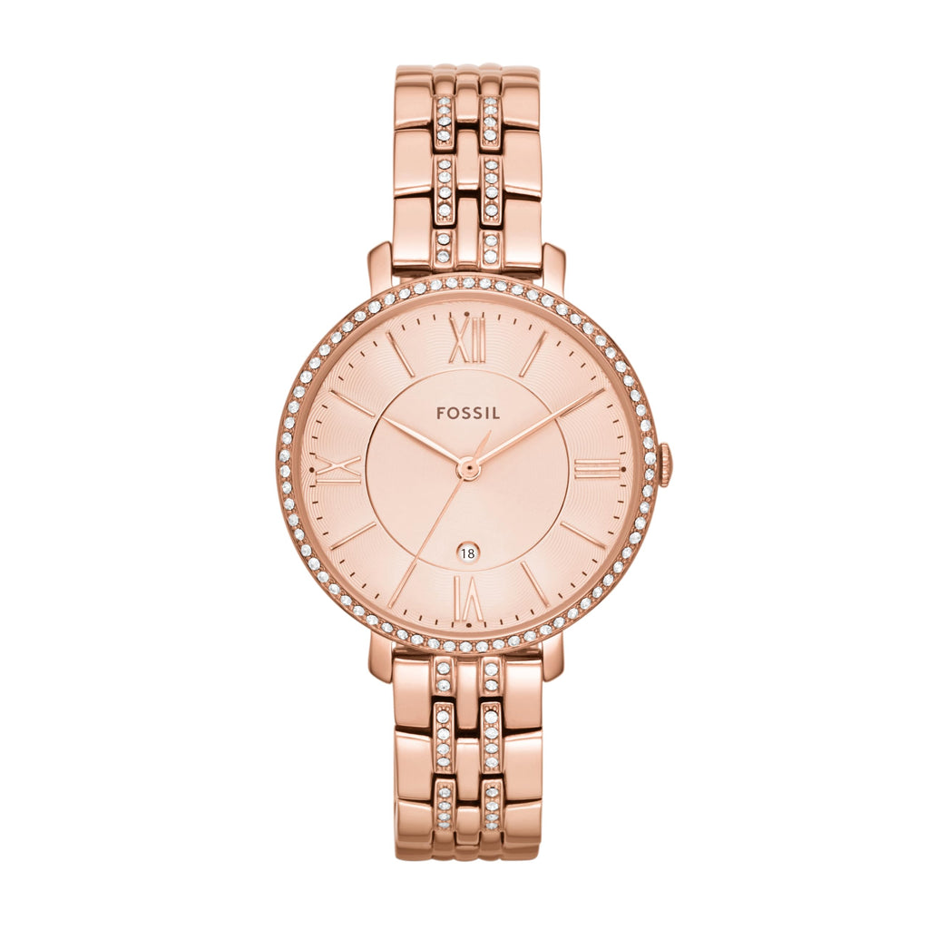 Fossil Women's Jacqueline Quartz Stainless Steel Three-Hand Watch, Color: Rose Gold Glitz (Model: ES3546)
