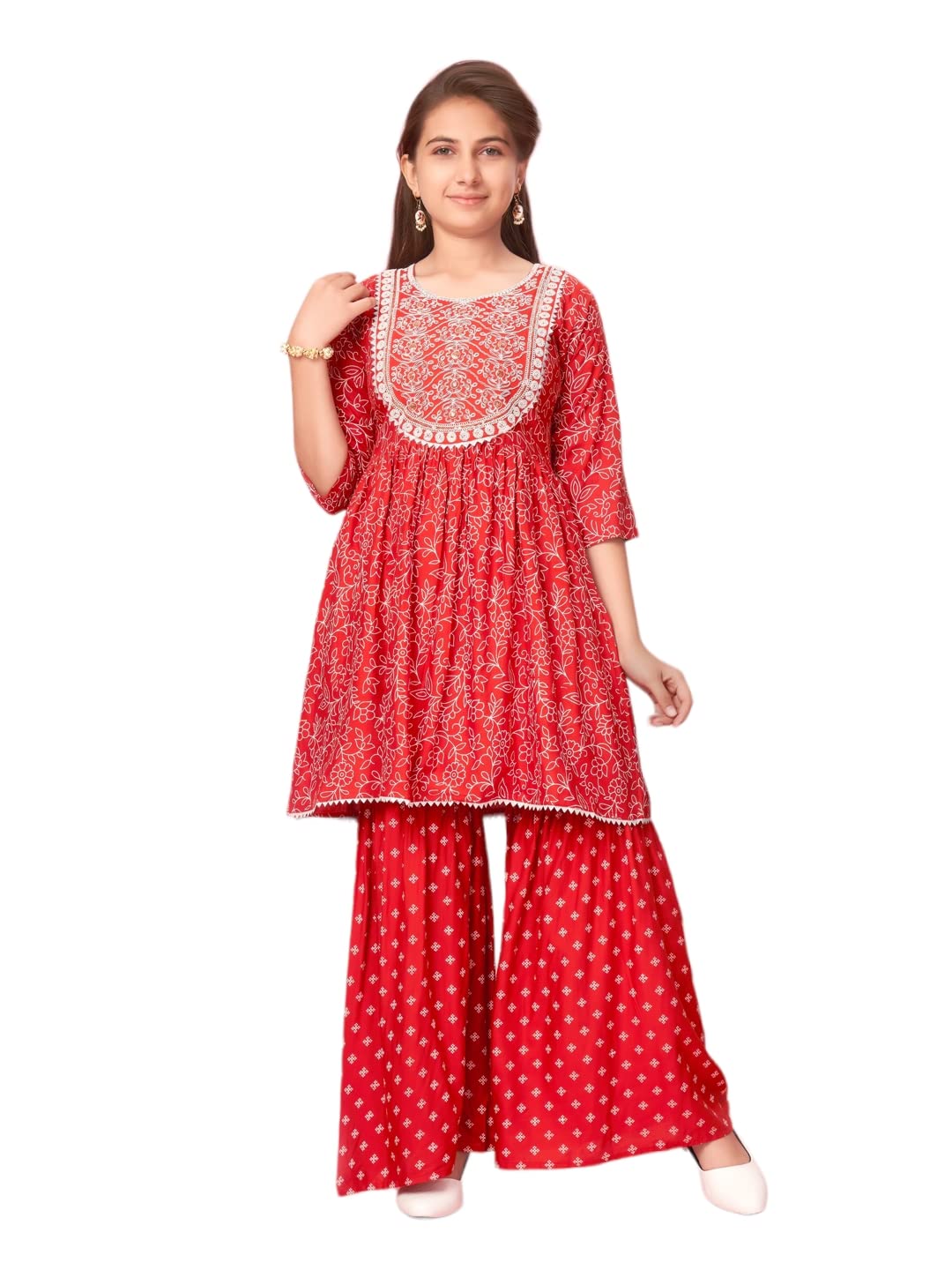 Aarika Girls Cotton Kurti Sharara Set (New_SH-AP-C-3_Orange