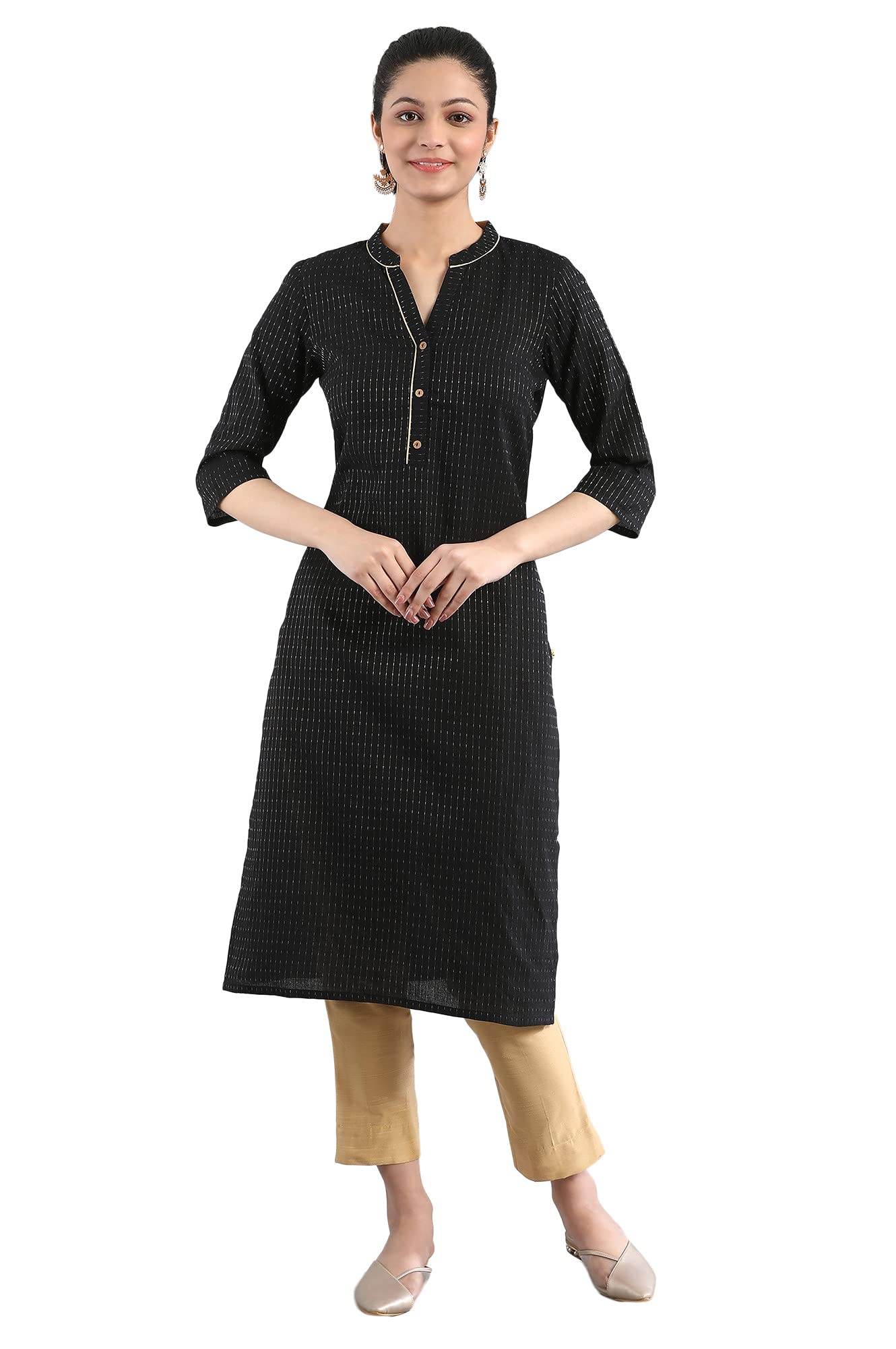 Aurelia Women'S Cotton Blend Solid Regular Kurta (22Cra12230-702080_Black_M)