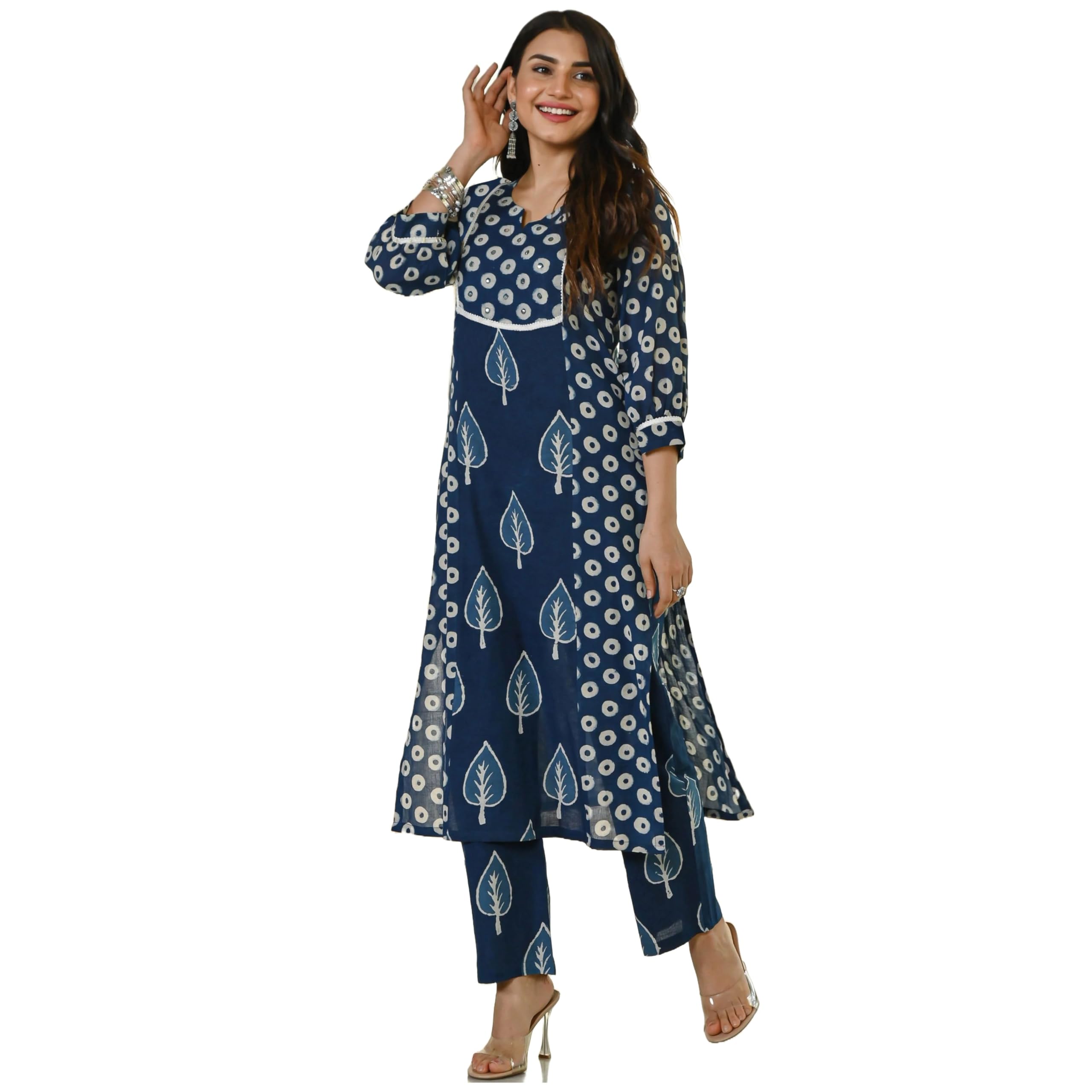 ANNI DESIGNER Womens Cotton Blend Straight Fit Printed Kurta with Pant (Nagina Blue_M_Purple_Medium)