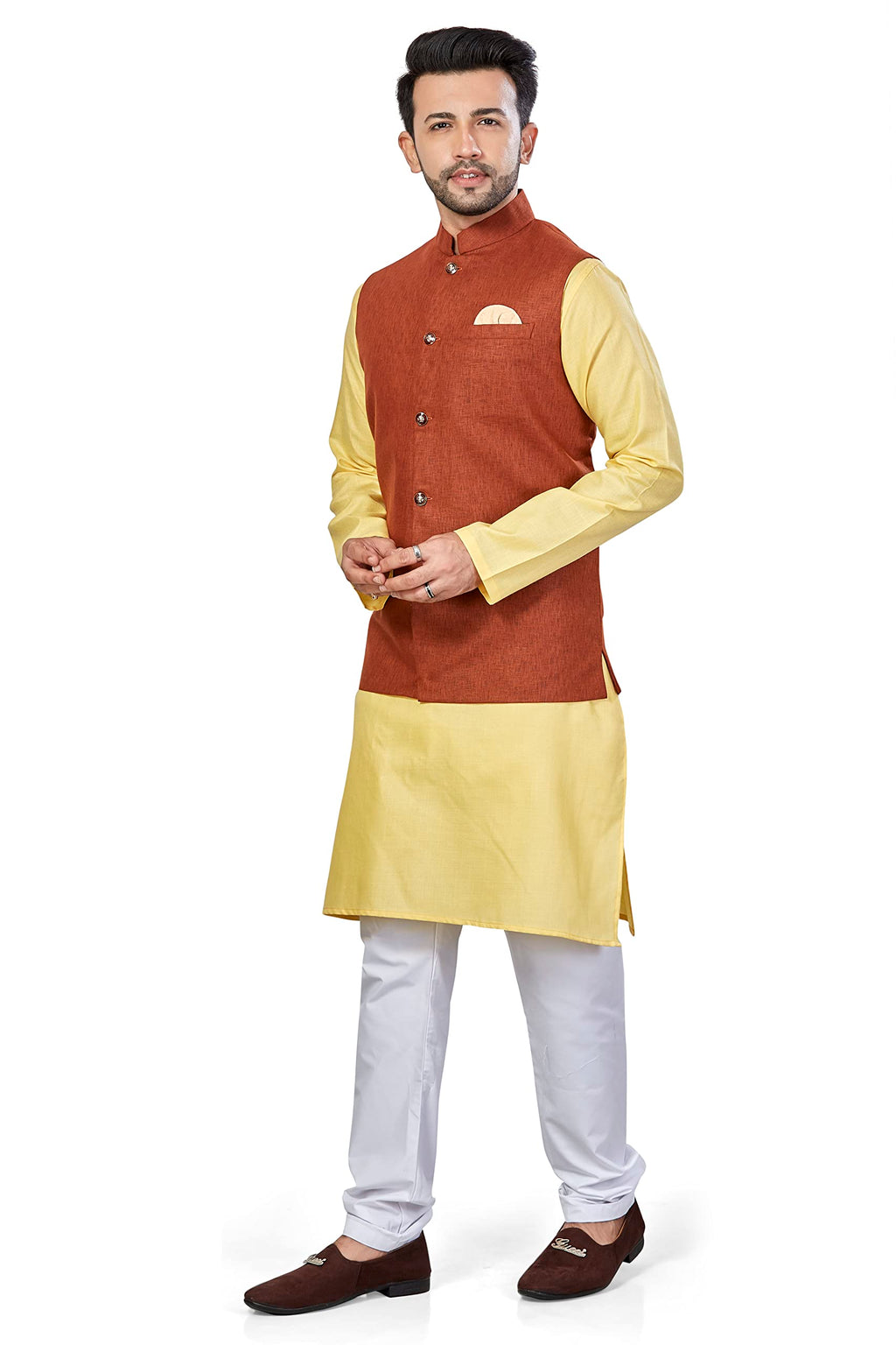 Be Active MenS Solid Linen Blend Kurta Pyjama 3 Piece Set || Men Kurta Pajama With Modi Jacket || Kurta Pajama Nehru Jacket For