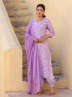 ANNI DESIGNER Women s Casual Rayon Blend Kurta with Pants and Dupatta, purple, XL